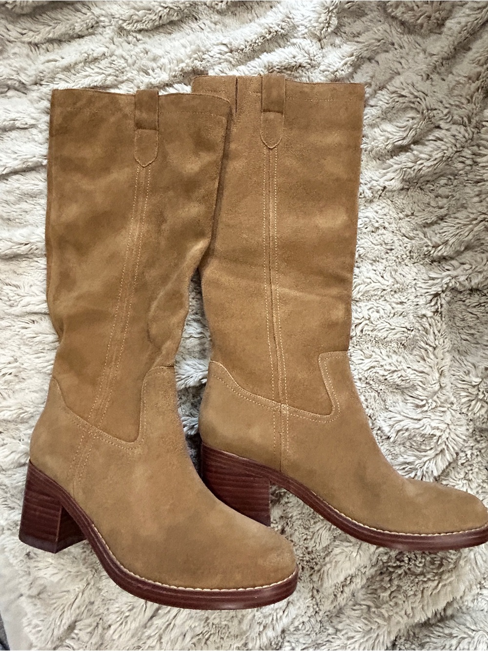 Beautiful Women’s Nine West Tan Suede Mid-Calf Block Heel Boots